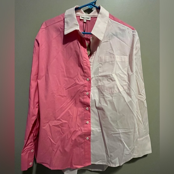 NWT-Size medium pink color block button down shirt - Picture 1 of 10